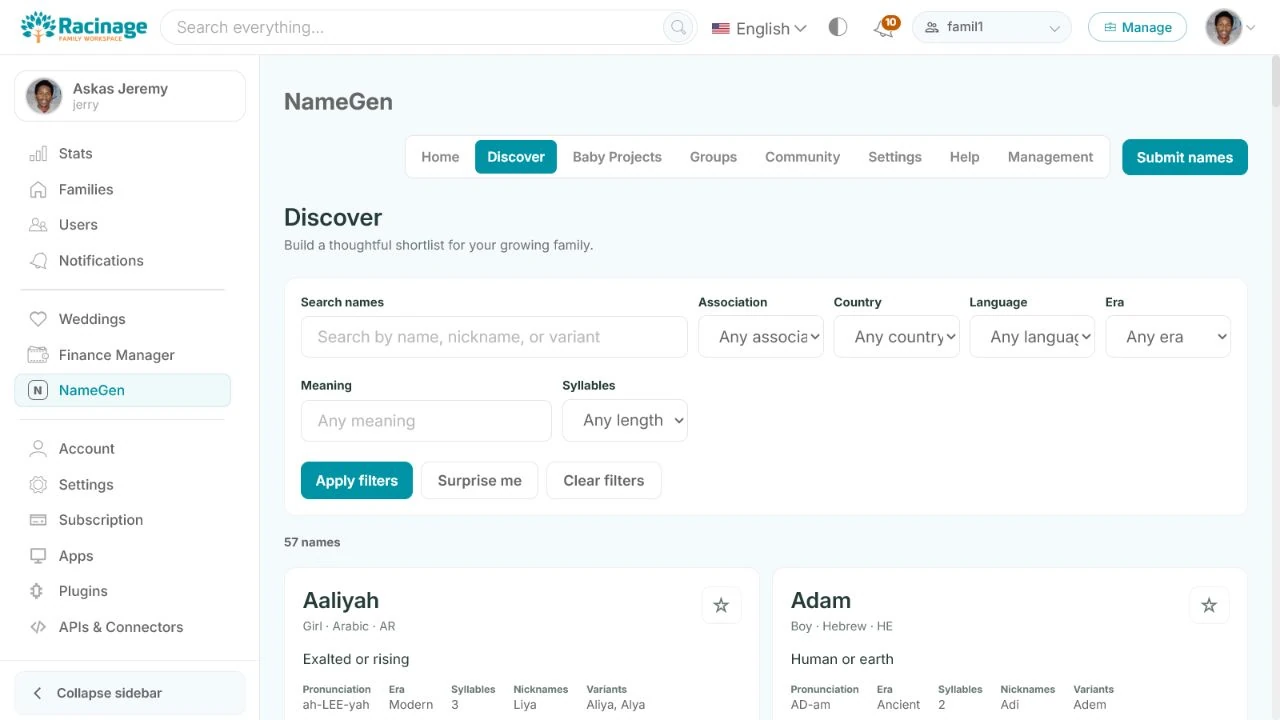 Namegen Hosted Discover