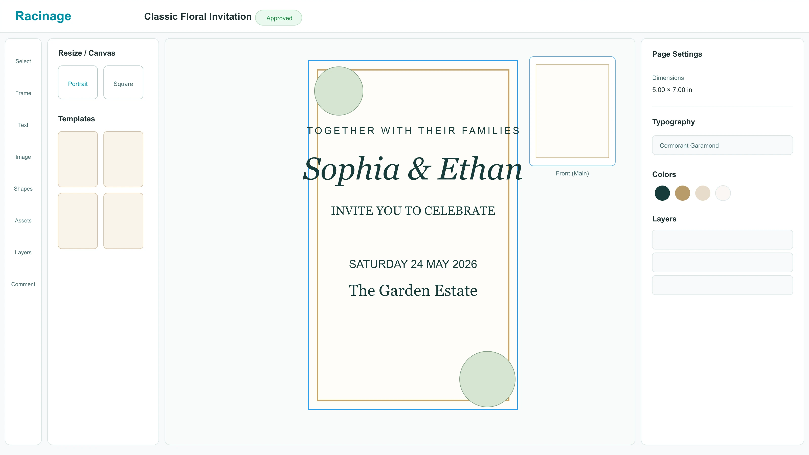 Invitation Builder for composing editable, multi-page wedding stationery.